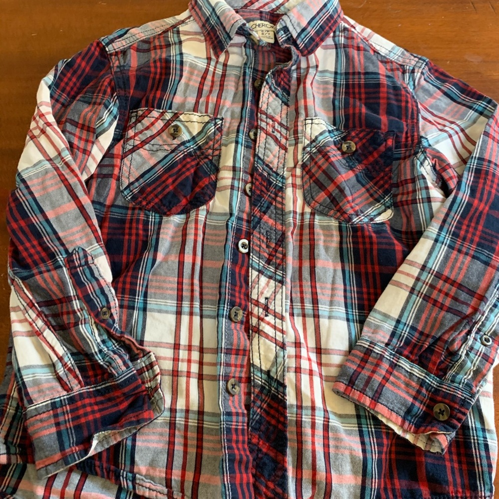 Red plaid button up - Picture 2 of 4